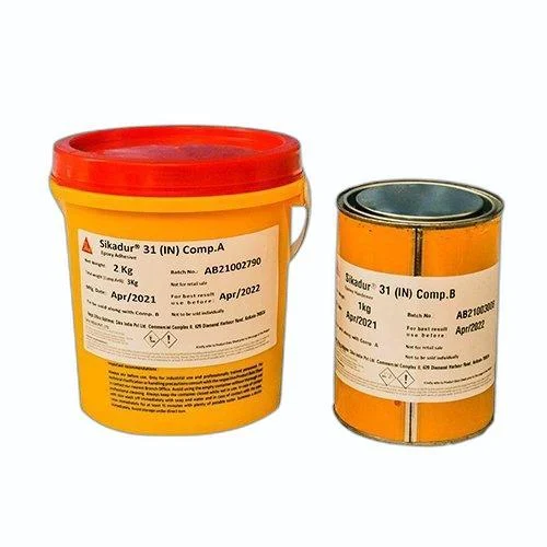 Mixing Sika Sikadur structural epoxy adhesive resin and hardener