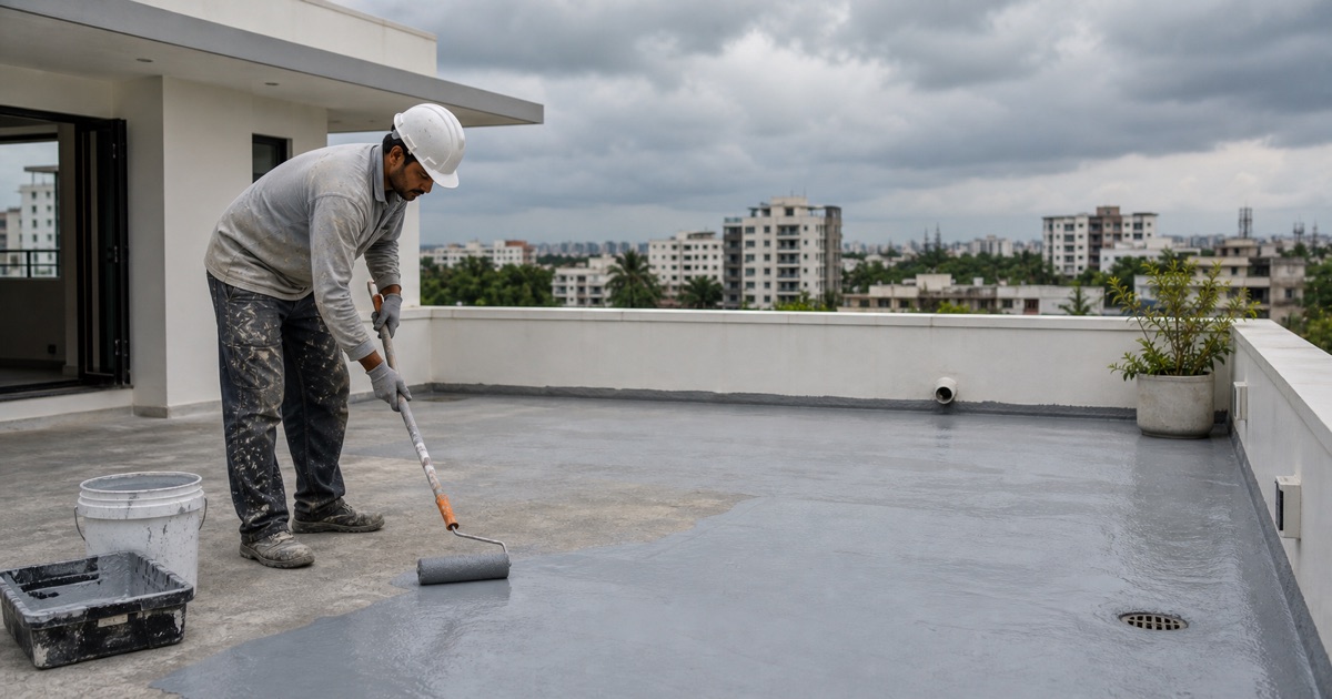 Waterproofing a terrace in Panchkula with a brush-applied membrane